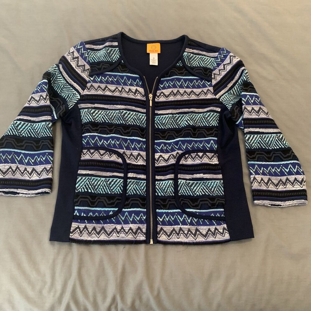 Ruby Rd‎ Sweater Womens 10 Zip Up Geometric Pattern Pockets Jacket